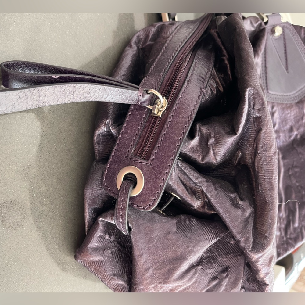 NWOT FRANCESCO BIASIA LEATHER TRIM SATCHEL. Deep Purple! Soft, Supple Materials! - Picture 4 of 13